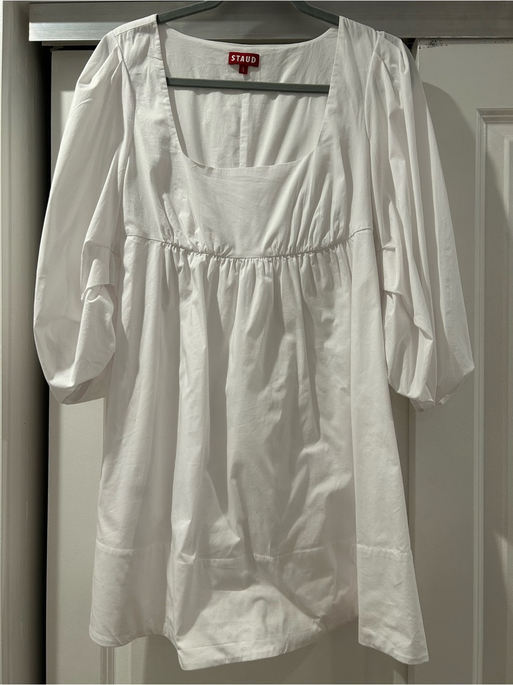 STAUD White Sophie Puff-Sleeve mini dress